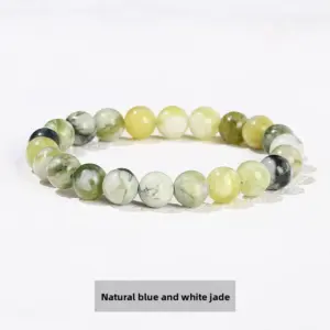 Natural Blue and White Jade Bracelet / Diameter 8.1-8.8mm (about 21-23 Pieces)