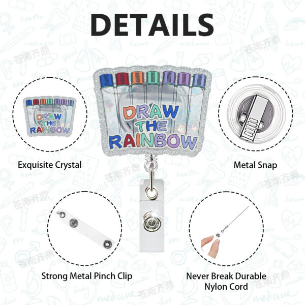 Wholesale Medical and nursing glitter liquid quicksand oil acrylic badge retractable easy pull buckle