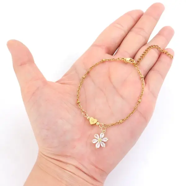 Wholesale PVD Coated Real Gold Plated Letter Heart Shape Daisy 201 Stainless Steel 304 Stainless Steel Artificial Crystal Elegant Simple Style Classic Style Waterproof Non Tarnish 201 Stainless Steel Lobster Trigger Clasp Closure Bracelets