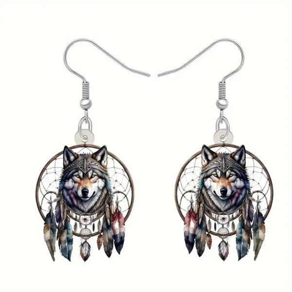 Wholesale Vintage Dreamcatcher Wolf Head Acrylic Earrings