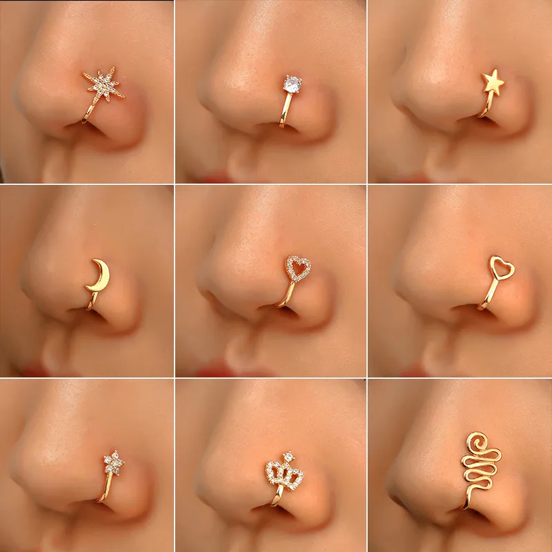 Wholesale Fashion Star Moon Crown Copper Plating Zircon Nasal Splint 1 Piece Nose Pin