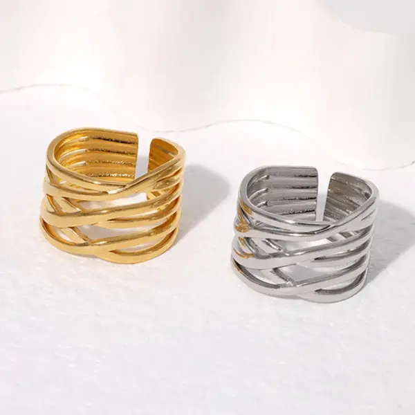 PVD Coated Real Gold Plated Geometric Stainless Steel Fashion Waterproof Non Tarnish Open Ring
