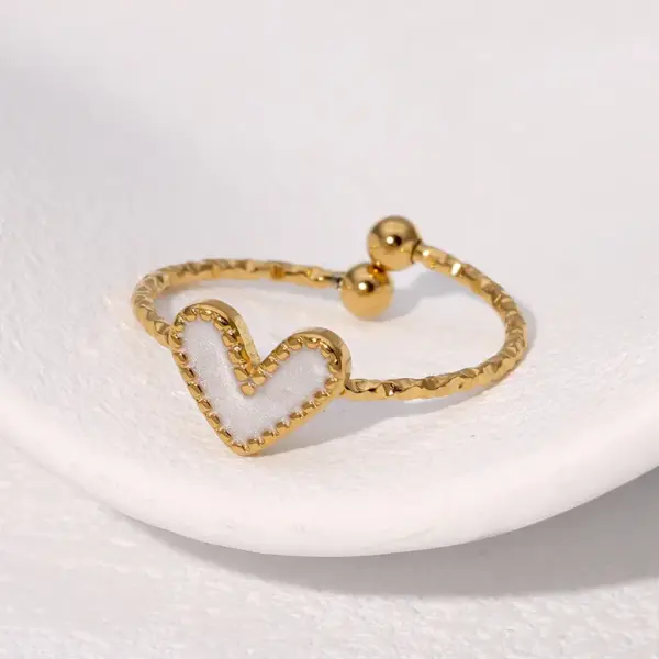 Wholesale PVD Coated Real Gold Plated 18K Gold Heart Shape 304 Stainless Steel Cute Vintage Style Waterproof Non Tarnish Open Rings