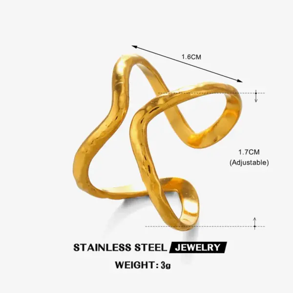 Ion Plating (IP) 18K Gold Plated Irregular 304 Stainless Steel Hip-Hop Simple Style Commute Waterproof Non Tarnish Open Rings