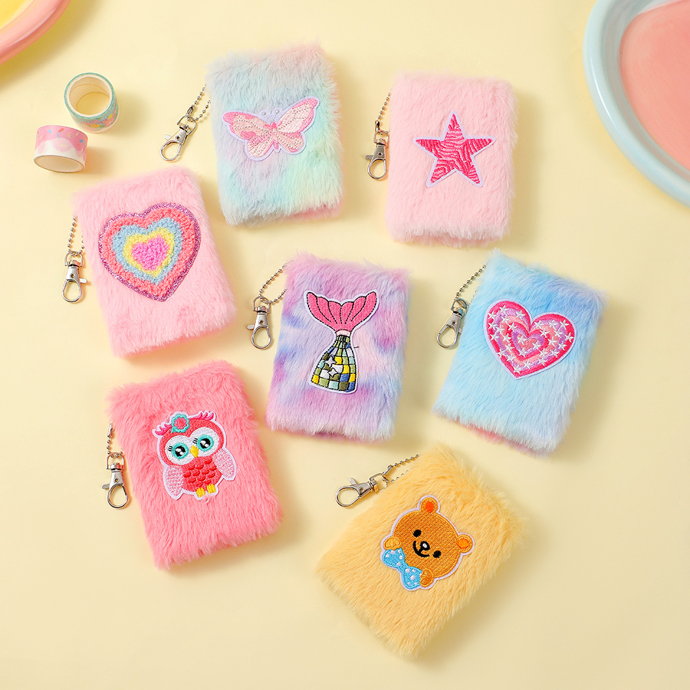 Wholesale Cartoon Embroidered cket Mini Plush Notebook