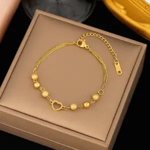 43【E54】Gold Bead Heart Bracelet / Gold