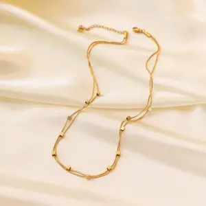 H352【Double-Layer Square Necklace Gold】