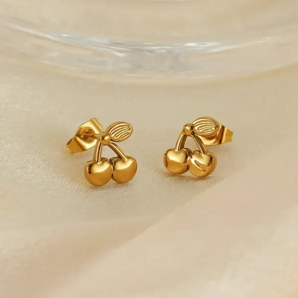 Wholesale Ion Plating (IP) Cherry 304 Stainless Steel Simple Style Waterproof Non Tarnish Ear Studs