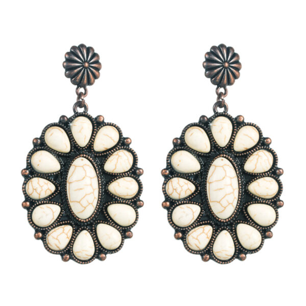 Wholesale Cross-border hot sale earrings European and American retro copper plated White turquoise exaggerated temperament earrings high quality banquet earrings