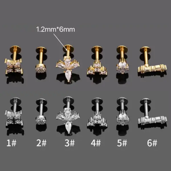 Wholesale 1 Piece Lip Rings Casual Simple Style Round Dots Crown 316L Stainless Steel Waterproof Non Tarnish Surgical Steel Zircon Ion Plating (IP) 18K Gold Plated Lip Rings Ear Cartilage Rings & Studs Nose Rings & Studs