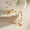 Wholesale 304 Stainless Steel Paper Clip Sun PVD Coated 18K Real Gold Plated Real Gold Plated IG Style Simple Style Waterproof Non Tarnish Beaded Gold Bracelets