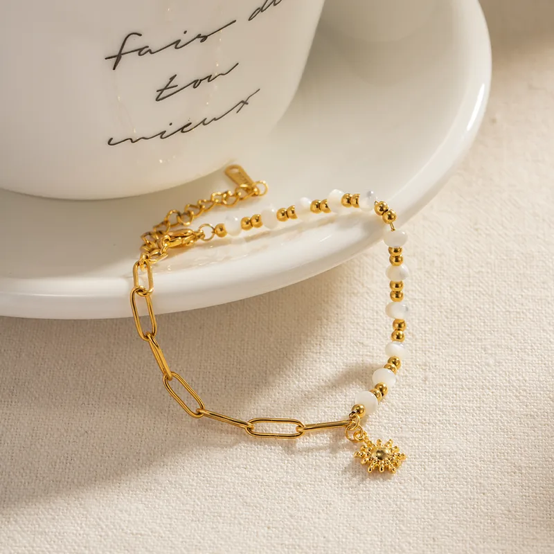 Wholesale 304 Stainless Steel Paper Clip Sun PVD Coated 18K Real Gold Plated Real Gold Plated IG Style Simple Style Waterproof Non Tarnish Beaded Gold