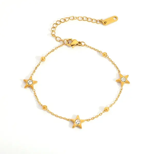 Wholesale Ins Style 304 Stainless Steel Four-Leaf Clover Heart Inlaid Diamond Starfish Evil Eye Minimalist Style Light Luxury Vacuum Electroplated 18K Real Gold Bracelet