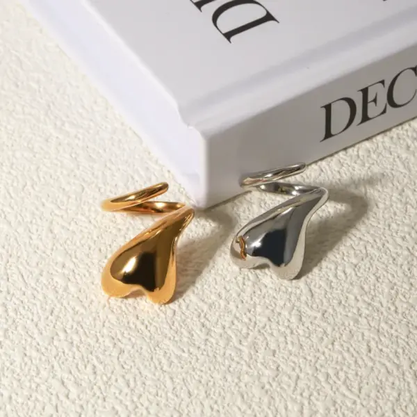 18K Gold Plated Real Gold Plated 304 Stainless Steel PVD Coated Heart Shape Waterproof Non Tarnish Plating IG Style Open Rings For Women's