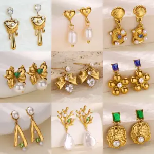 Wholesale Hot-Selling Green Zircon Earrings Plated With 18K Gold Stainless Steel Flower Bow Pendant Stud Earrings Jewelry Accessories For Women