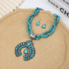 Wholesale New Retro Round Flower Turquoise Pendant Ethnic Style Alloy Geometric Earrings Necklace Jewelry Set