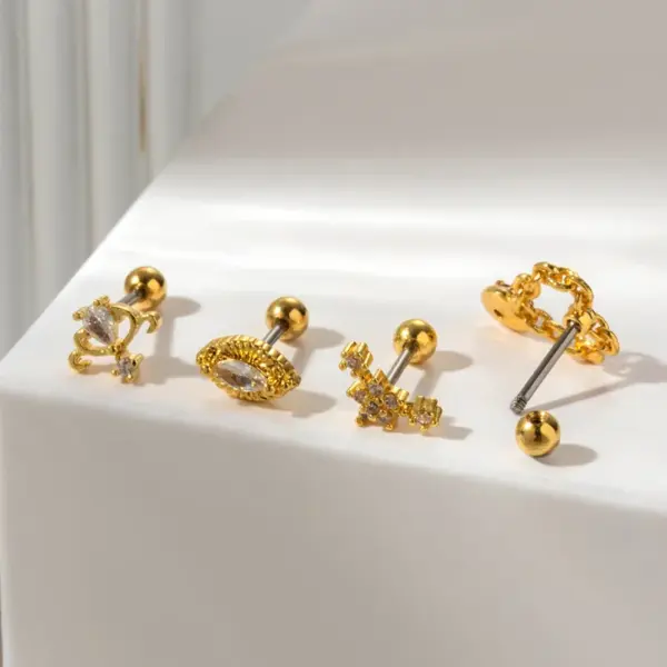 1 Piece Ear Cartilage Rings & Studs Sweet Heart Shape Flower 316L Stainless Steel Copper Waterproof Non Tarnish Surgical Steel Zircon Ear Cartilage Rings & Studs