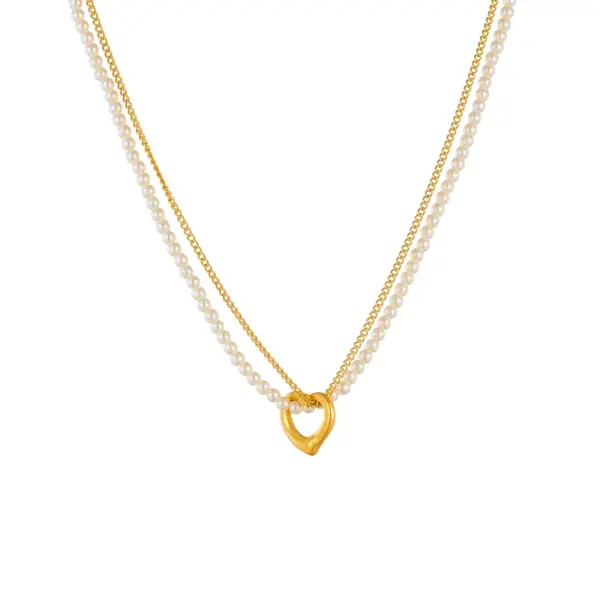 Wholesale PVD Coated 18K Gold Plated Heart Shape 304 Stainless Steel Vintage Style French Style Waterproof Non Tarnish 304 Stainless Steel Pendant Necklace