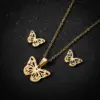 Wholesale PVD Coated 18K Gold Real Gold Plated Butterfly 201 Stainless Steel Fashion Waterproof Non Tarnish Earrings Necklace