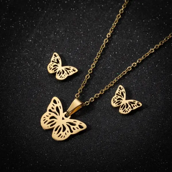 Wholesale PVD Coated 18K Gold Real Gold Plated Butterfly 201 Stainless Steel Fashion Waterproof Non Tarnish Earrings Necklace