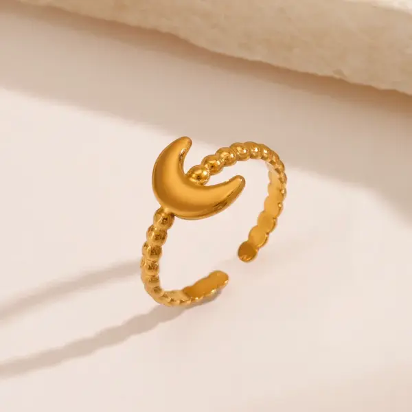 Wholesale PVD Coated 18K Gold Plated Moon 304 Stainless Steel Simple Style Waterproof Non Tarnish Open Rings