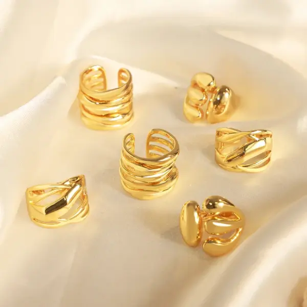Wholesale Elegant Retro Geometric Copper Plating 18k Gold Plated Open Rings
