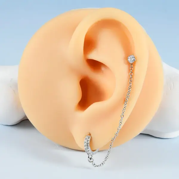 Wholesale 1 Piece Ear Cartilage Rings & Studs Lady Tropical Shiny Chain 304 Stainless Steel Zircon Ion Plating (IP) 18K Gold Plated