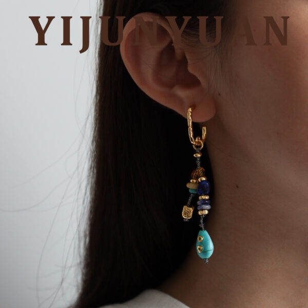 Wholesale Tassel Yellow Jade and Turquoise Earrings
