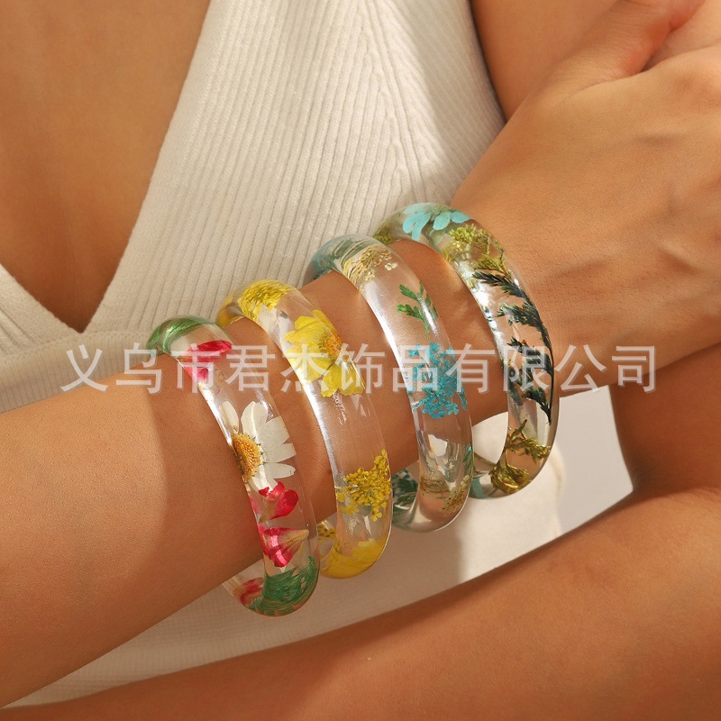 Wholesale Natural vintage colorful resin ied flower bracelet