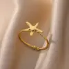 Starfish Ring For Women, Three-dimensional Design In 304 Stainless Steel With 18K Real Gold Plated PVD Coating 0.03µm