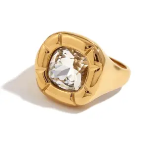 Flower Zircon Ring-Gold White-No. 6