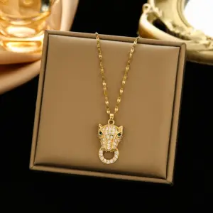 381 Cheetah Head Necklace-Gold