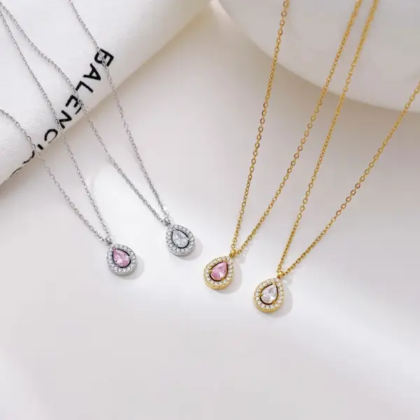 Wholesale PVD Coated 18K Gold Platinum Real Gold Plated Water Droplets 304 Stainless Steel Elegant Simple Style Waterproof Non Tarnish 304 Stainless Steel Pendant Necklace