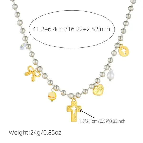 Wholesale Jewelry Modern Style Cross Heart Shape Bow Knot 304 Stainless Steel Plating Multi Charms Necklace Ball Chain