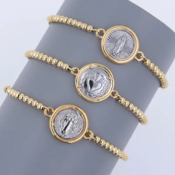 Wholesale Jewelry Simple Style Classic Style Cross Virgin Mary Copper 18K Gold Plated Plating Bracelets