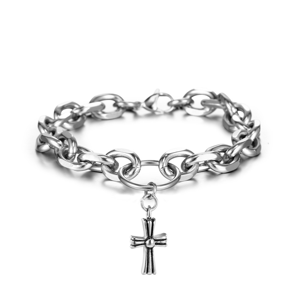 Wholesale European and American men's titanium steel necklace bracelet suit stainless steel cross bracelet locomotive fashion jewelry CE605