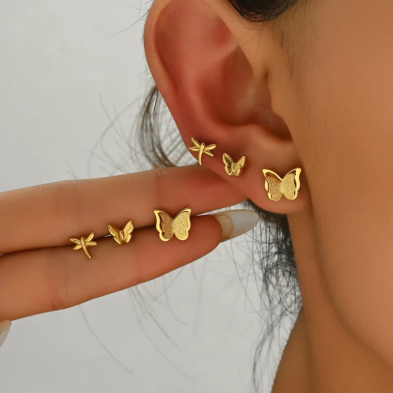Wholesale 1 Set Simple Style Commute Butterfly 201 Stainless Steel 18K Gold Plated Ear Studs