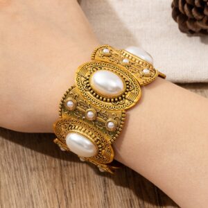 Wholesale European and American cross-border ethnic style retro alloy color bracelet women's bohemian pearl bracelet jewelry