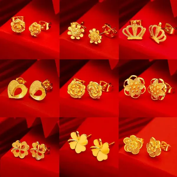 1 Pair Simple Style Four Leaf Clover Flower Plating Brass 24K Gold Plated Ear Studs