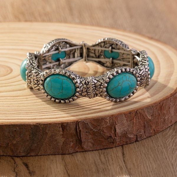 Wholesale Europe and the United States cross-border new bohemian style new simple fashion oval pattern turquoise environmental protection bracelet