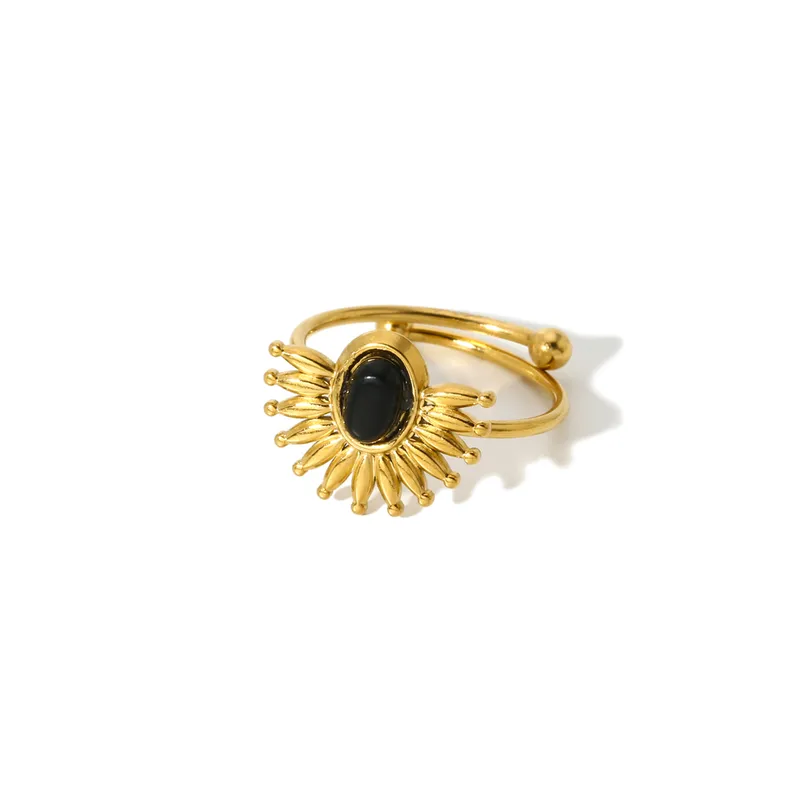 Wholesale PVD Coated Real Gold Plated 18K Gold Geometric 304 Stainless Steel Casual Simple Style Waterproof Non Tarnish Adjustable Ring