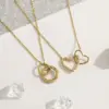 Wholesale New Product Braided Heart Inlaid Diamond Titanium Steel Collarbone Chain Women's Fashion Stainless Steel 18K Gold Circle Pendant Necklace