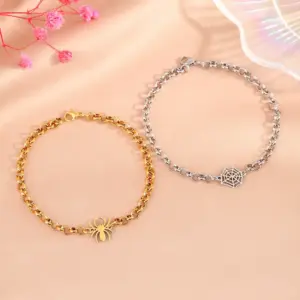 Wholesale Simple Style Commute Spider Web 304 Stainless Steel 18K Gold Plated Bracelets In Bulk Stainless Steel Bracelets Halloween