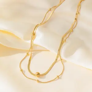 Round Beads Blade Double Chain / Gold
