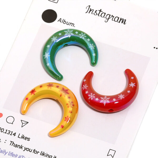 Wholesale Snowflake Print Acrylic Moon Beads