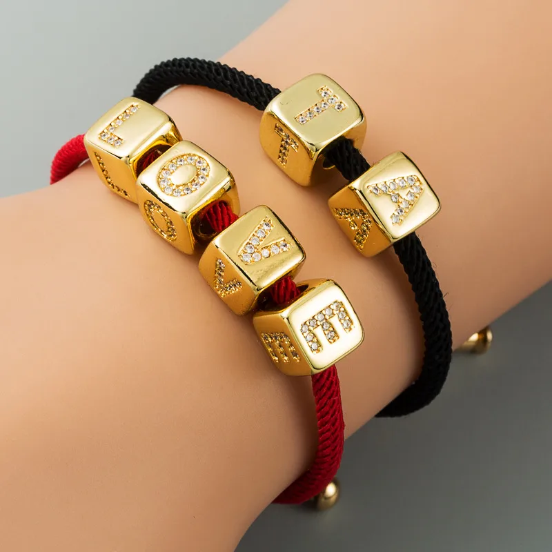 Wholesale Copper Inlaid Zircon Letter Artificial Gemstones Copper Bracelets
