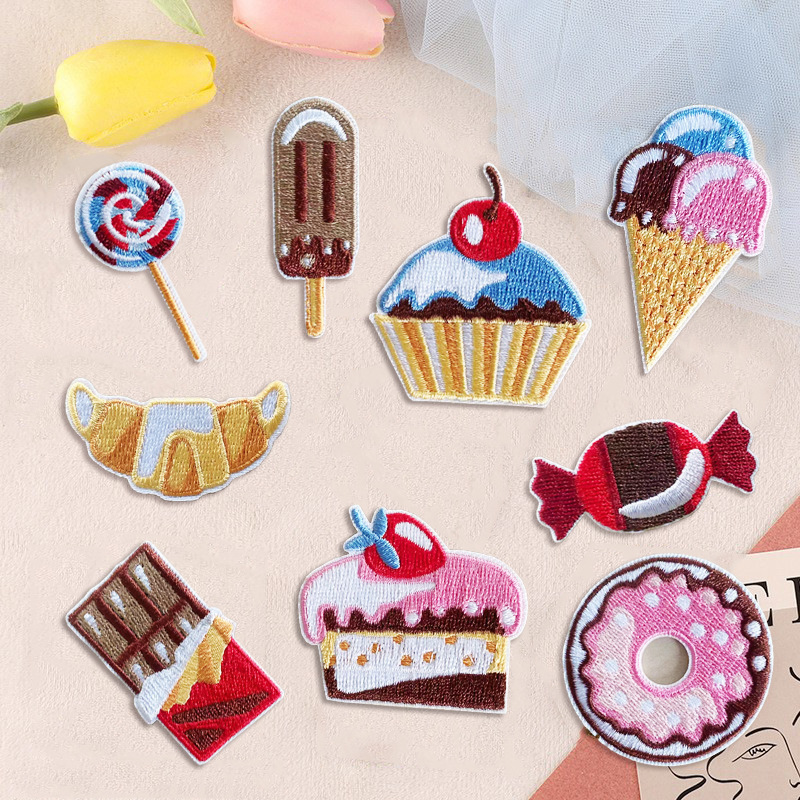 Wholesale Computer Embroidered Ice Cream Cake Embroidered Cloth Stickers Self-adhesive Clothing Aessories Candy Stickers Clothes Patch Stickers