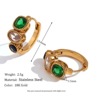 Retro Lvzuan White Diamond Blue Diamond Gem Ear Clip-Gold