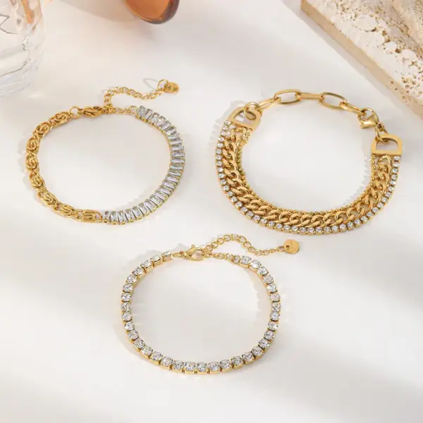 Wholesale Casual Elegant Cute Geometric 304 Stainless Steel 18K Gold Plated Zircon Ball Chain Cable Chain Tennis Chain Chain Bracelet In Bulk