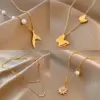 Wholesale Fashion Heart Shape Titanium Steel Pearl Inlay Artificial Gemstones Pendant Necklace 1 Piece